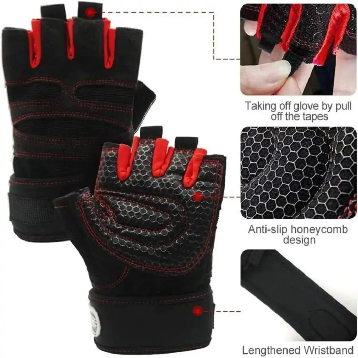 Padded Gym Gloves with Wrist Wrap – Weightlifting & Training Gloves for Men & Women