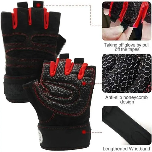 Padded Gym Gloves with Wrist Wrap – Weightlifting & Training Gloves for Men & Women